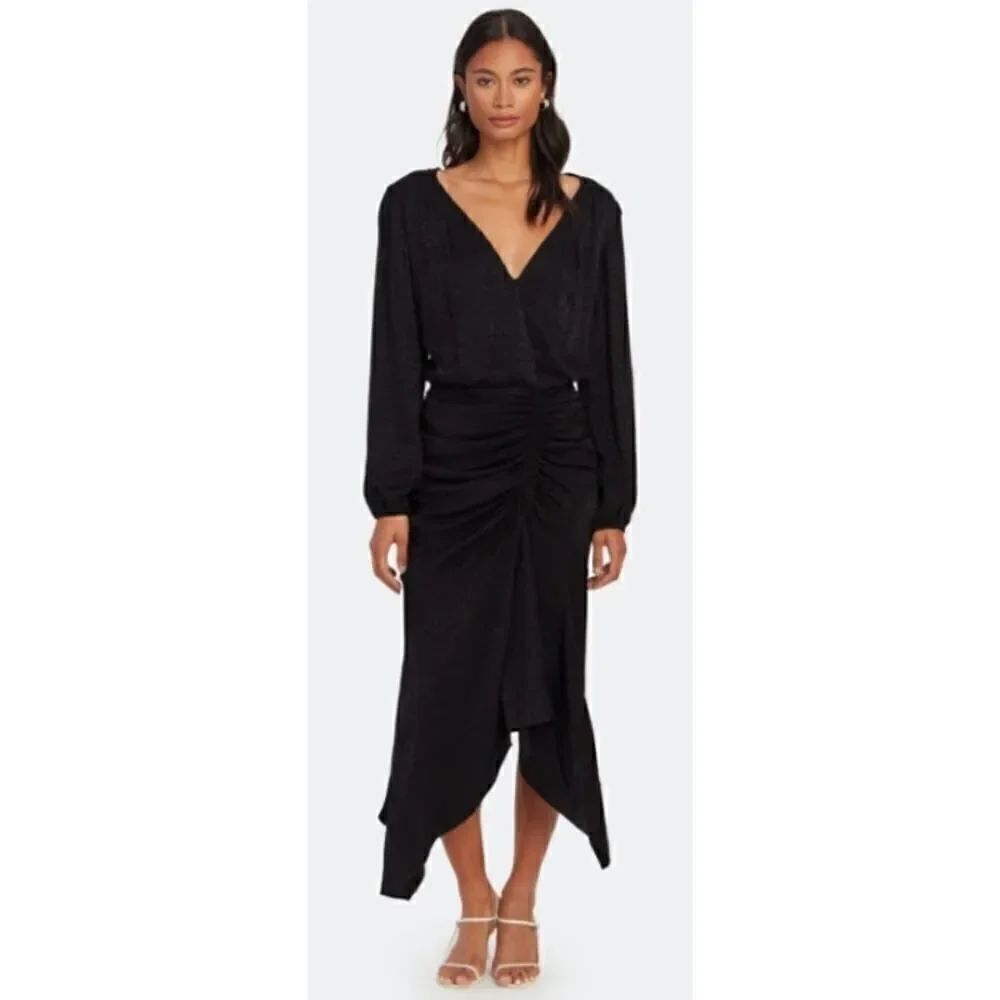 Krisa Black Long Sleeve High Low Surplice Dress Sz. XS